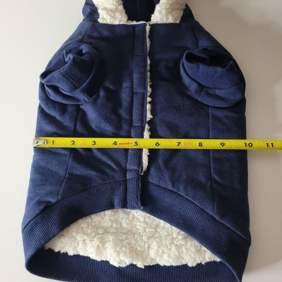 Sherpa Fluffy Dog Coat Jacket Sweater Medium Tiny Hood Blue Soft Little Puppy - Picture 5 of 9